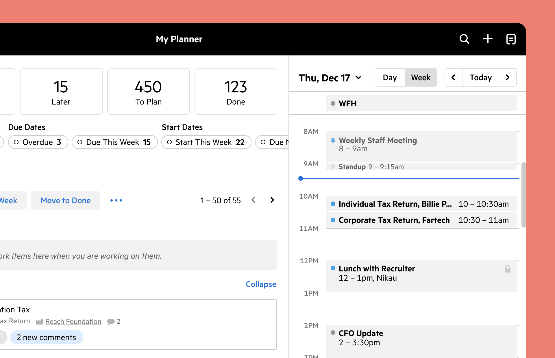 Karbon My Week shown alongside a calendar view with planned work and scheduled time